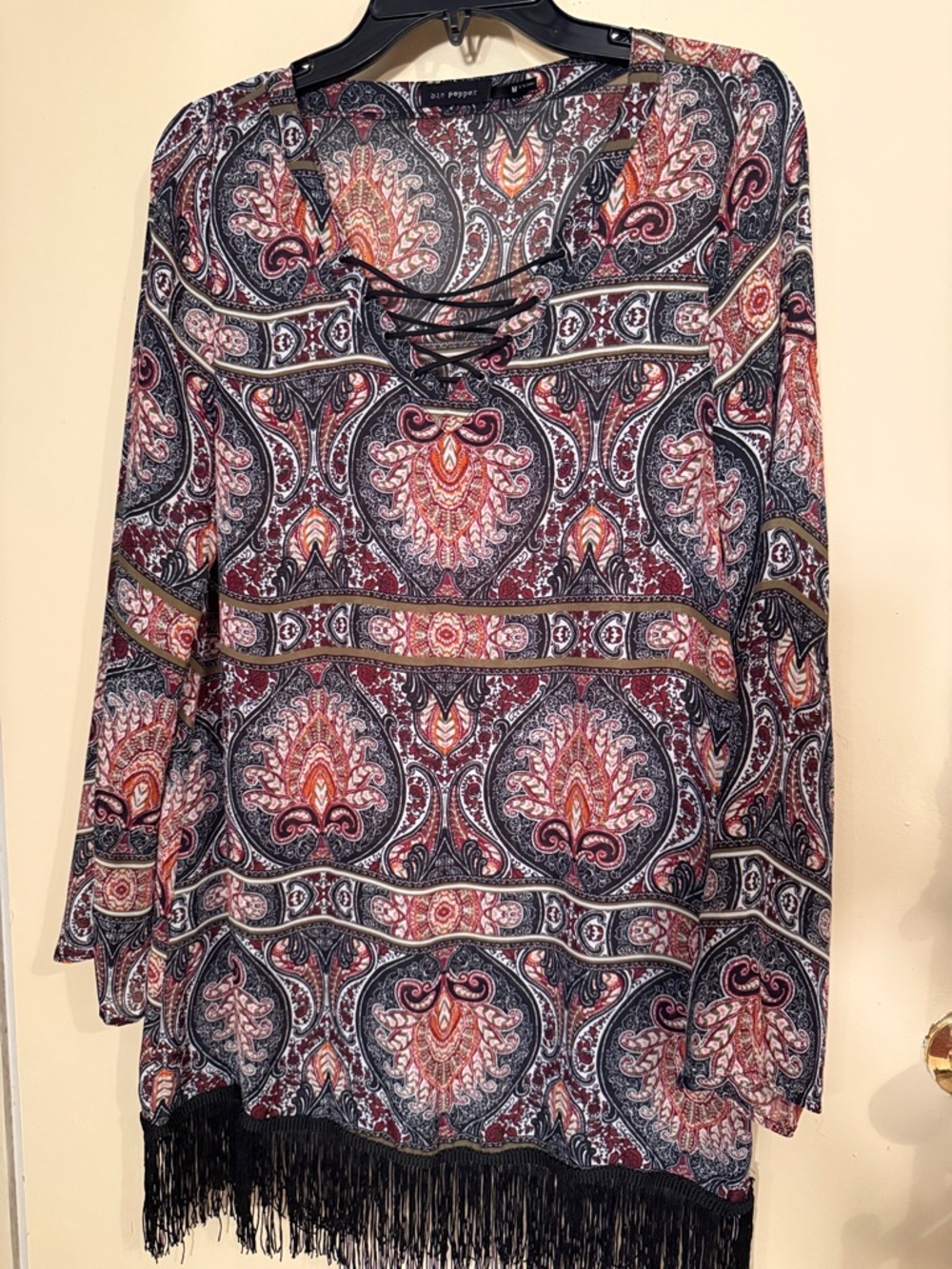 Blu Pepper Paisley Lace-Up Midi Dress in Navy, Red & Cream